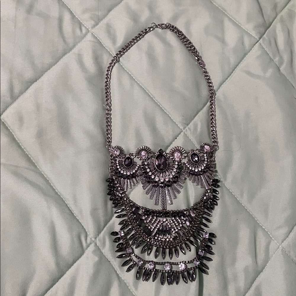Aldo Intricate Silver Necklace with Gemstones and Crystals